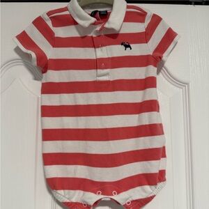 Janie and Jack Coral and White Striped Polo Romper